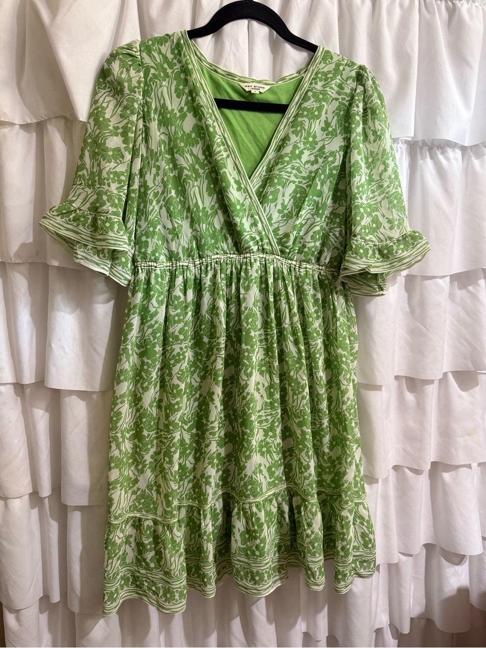 Max Studio Green Floral Wrap Dress with White Accents